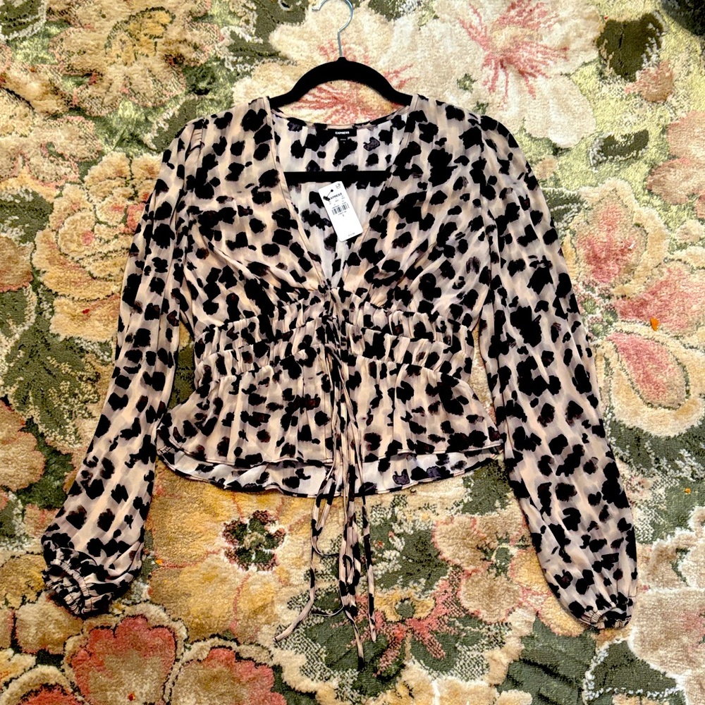 Express Black and Tan Animal Print Blouse